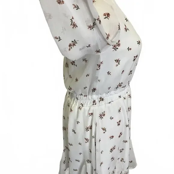 Trixxi Women's Size Small White Floral Long Sleeve V Neck Faux Wrap Dress - Picture 6 of 14